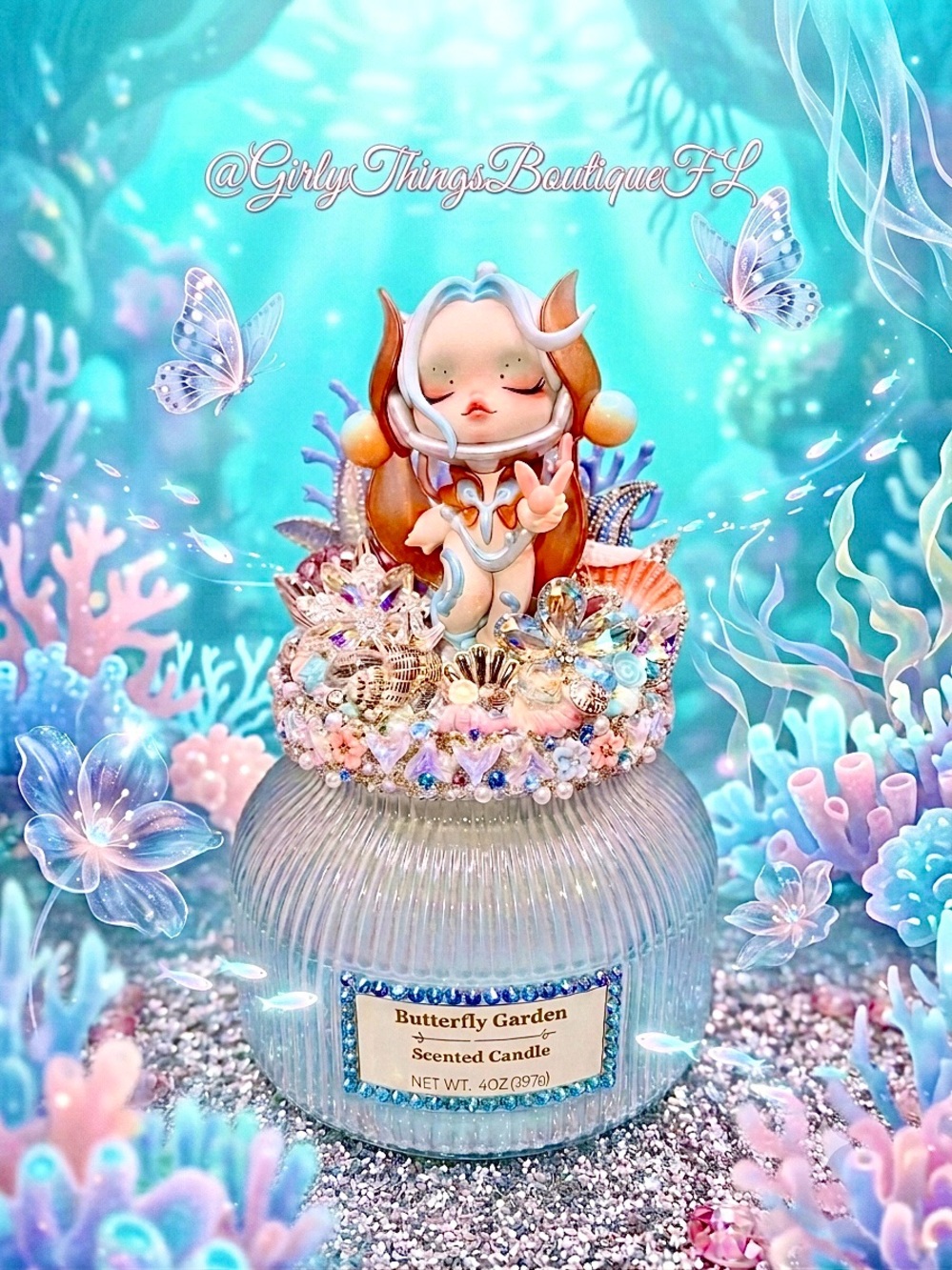Skullpanda “The Joy Figure” Butterfly Garden Scented Candle — Pastel Blue